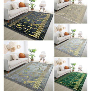 Gold Marble Rug –Metallic Finish, Non Slip, Soft Touch Area Rug for Bedrooms.