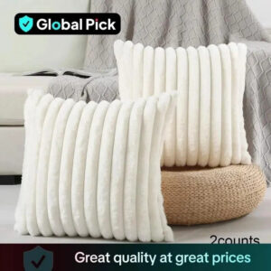 45cm Faux Fur cushion cover Thick Ribbed Fleeced soft and plush decor 2 counts